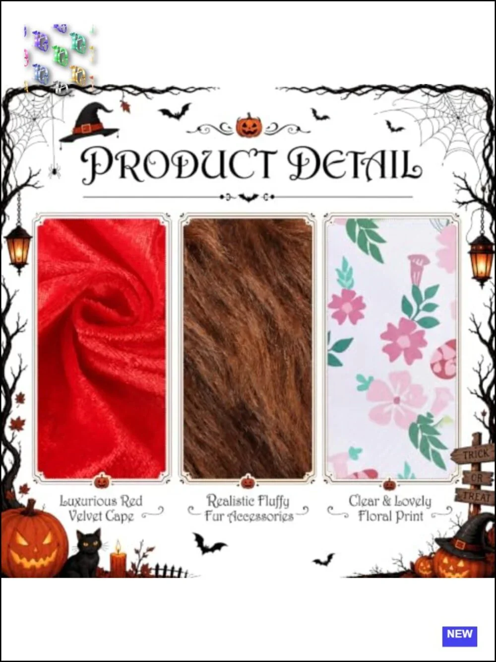 6 Piece Red Riding Hood Costume Set with Velvet Cape and Wolf Grandma Attire